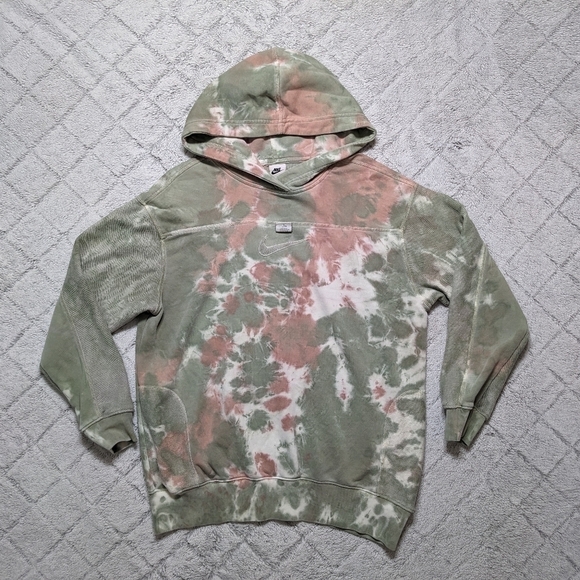 Nike Fleece Hoodie Women's Small Green Brown Tie Dye Reverse Swoosh Logo - Picture 1 of 9